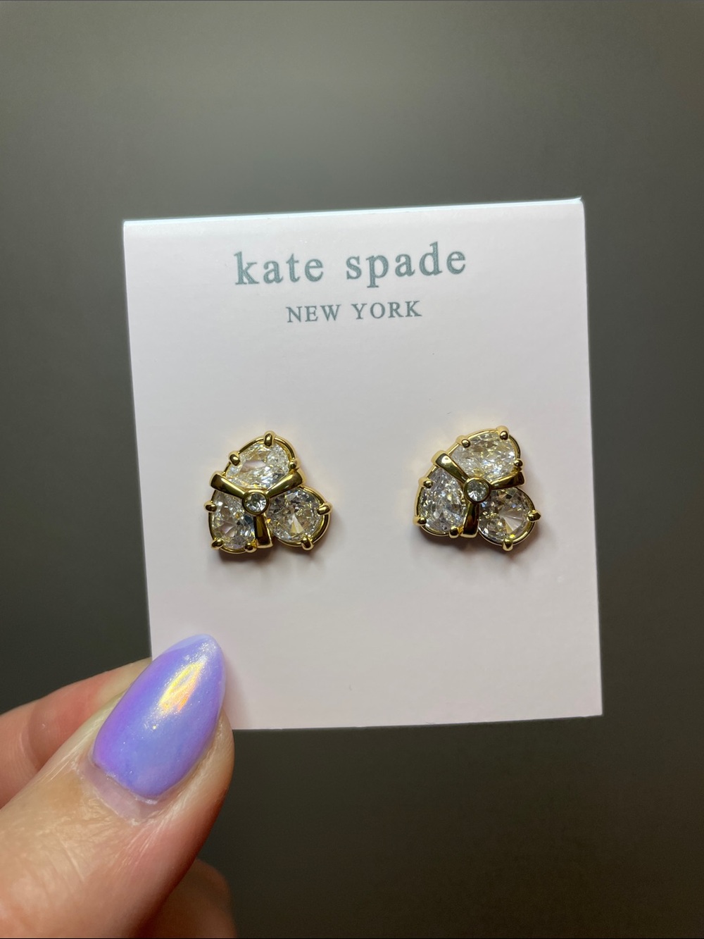 Kate Spade Gold and Clear Crystal Floral Stud Earrings NWT